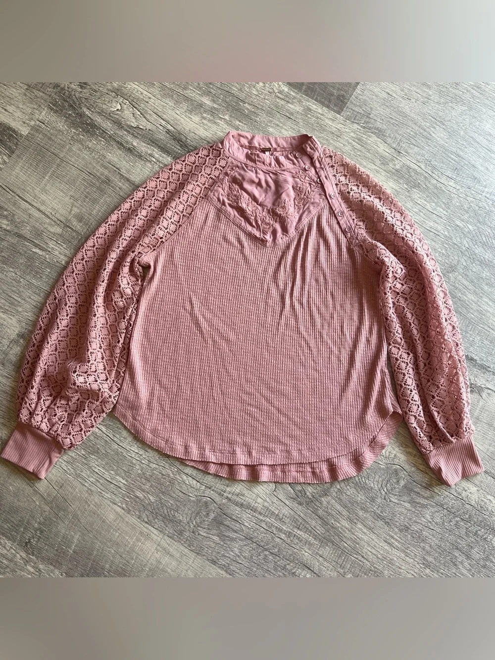 Free People Blush Pink Lace Balloon-Sleeve Top Women’s Size S